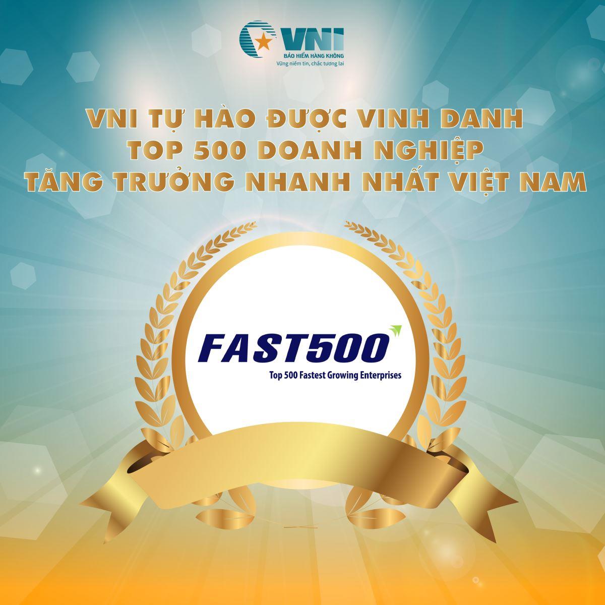 BẢO HIỂM HÀNG KHÔNG (VNI) 03 NĂM LIÊN TIẾP ĐƯỢC TÔN VINH TOP 500 DOANH NGHIỆP TĂNG TRƯỞNG NHANH NHẤT VIỆT NAM