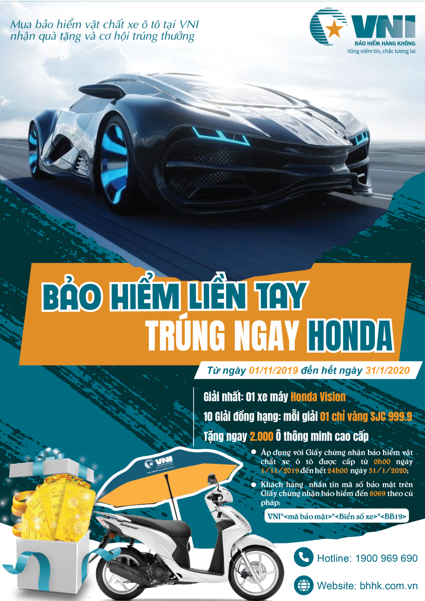 VNI tri ân khách hàng Bảo hiểm liền tay - trúng ngay Honda 1